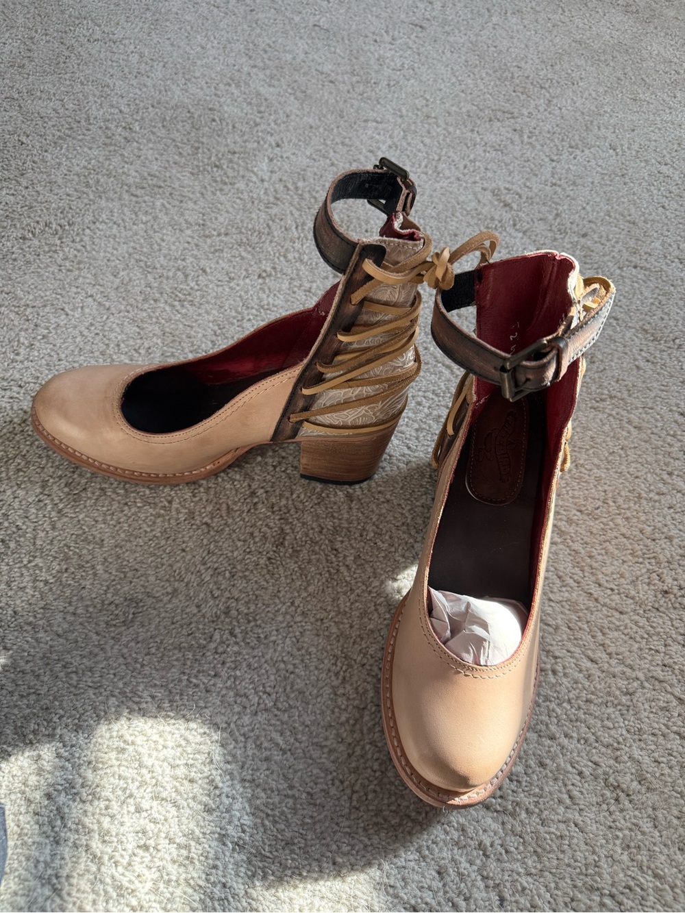 Freebird by Steven Beige and Brown Ankle-Strap Block Heels